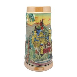 1.1 Liter | OktoberfestHaus Large Beer Mug Ludwig's Neuschwanstein Schloss (Castle) Engraved Stein Beer Gifts Classic German Elk Scene Jarra Cervecera Alemana