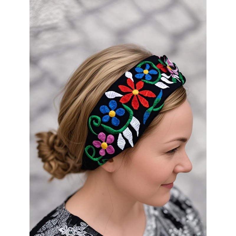 FANFAN Women's Mexican Handmade Embroidered Boho Headband – Elastic Floral