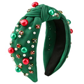 Daketle Christmas Headband Christmas Pearl Knotted Hairband Girls Headbands Headpieces Hair Accessories (Green, M)