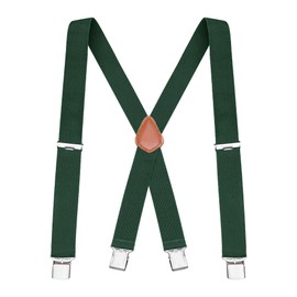 Buyless Fashion Suspenders for Men - 48" Elastic Adjustable Straps 1 1/4" - X Back - 5114-Hunter-Green