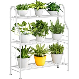 SORCEDAS Plant Stand Indoor Outdoor Plant Stands 3 Tier Metal Corner Plant Shelf Multiple Holder for Living Room Balcony Garden, White
