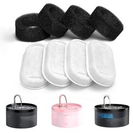 GIOTOHUN 8 Cat Fountain Filters: Filter for Cat Fountain - Cat Drinking Fountain Filter - Filter Drinking Fountain Cats - Removal of Contaminants - 4 Activated Carbon Filters + 4 Foam Filters