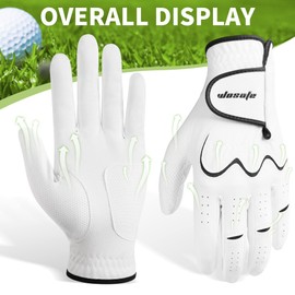 wosofe Men’s Golf Glove Left Hand non-slip breathable Lycra Nanocloth Soft Comfortable No Sweat All Weather liner and Green Fork(Small)