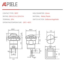 APIELE 24pcs 12mm On/Off Button Round Push Button Self Locking Switch for Car Boat and DIY - AC 125V/3A 6 Colors