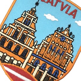 A-ONE Parche de escudo bordado Riga + parche de bordado de la bandera nacional de Letonia, parches para ropa, bolso, ropa n.º 454C
