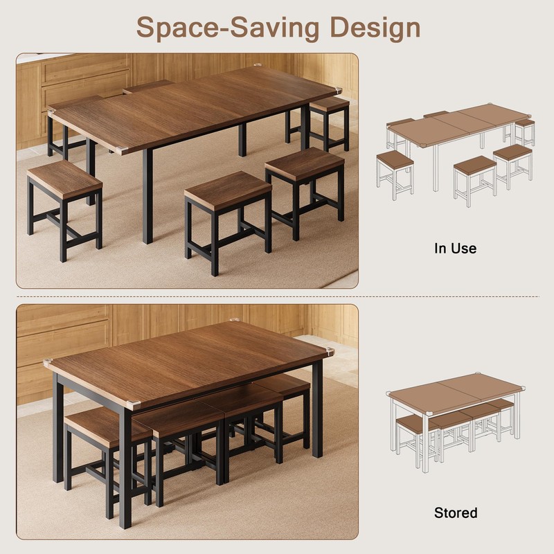 Einhomn 7-Piece Dining Table Set, 63" Extendable Kitchen Room Table