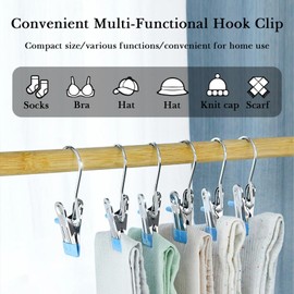 30 Pack Closet Organizer Clips, Space Saving Hanging Chip Clips for Leggings, Yoga Pants, Hats, Bag, Non-Slip Metal Hangers Hooks with 360° Rotation for Wardrobe Organization (Black, Green, Blue)