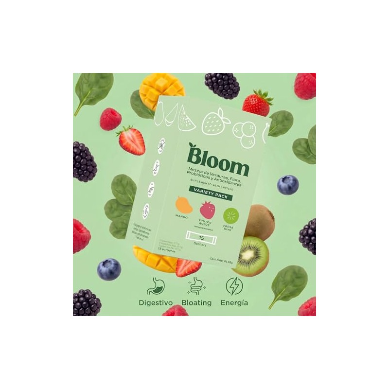 Bloom Nutrition Super Greens Polvo Jugo Verde Suplemento Probióticos Prebióticos