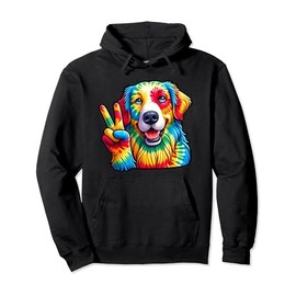 Golden Retriever Dog Lovers Owner Tie Dye Peace Sign Hippie Pullover Hoodie