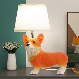 MUMENG Unique Table Lamp, Corgi Shape Cute Lamps for Bedroom, Resin Bedside Table Lamp with 360°Rotating Lamp Head, Kids Desk Lamp Animal Lamp for Home Decor, Gift, Cute Puppy Shaped Desk Lamp