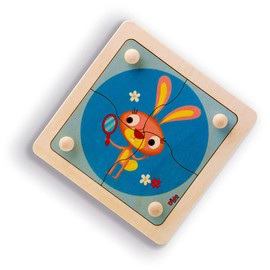 Dida - Puzzle Rabbit. Puzzle in wood for children 4 cards with convenient knobs of wood.