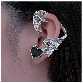 Cimenexe Punk Wings Ear Cuff Earring Silver Dragon Wings Cuff Wrap Earring Devil Heart Stud Earrings Metal Bat Wings Ear Crawler Earring Jewellery for Women and Girls Gifts