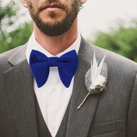 PACGOTH Pajaritas para hombre, corbata de moño preatada, estilo vintage, esmoquin de terciopelo de gran tamaño, conjunto cuadrado con caja de regalo, Azul Royal, Large