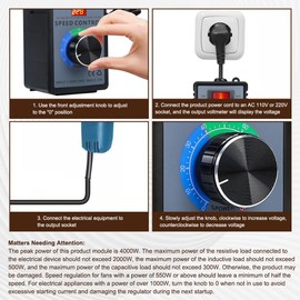 Speed Regulator 230 V, Speed Regulator Fan AC 230 V 10 A 4000 W Speed Regulator Motor Voltage Regulator, Speed Regulator Dimmer for Angle Grinders, Blowers, Hand Drills, Circular Saws