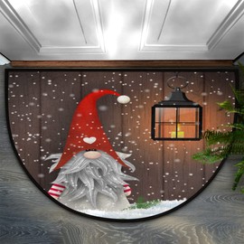 Christmas Gnome Half Round Doormat Xmas Snowflake Non-Slip Washable Semi Circle Area Rug Durable Half Moon Rugs Hearth Fireplace Rug for Outdoor Indoor Living Room Bedroom Kitchen Holiday Decor