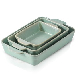 HVH 9x13 Baking Dish Set, Large Casserole Dishes for Oven, Ceramic Bakeware Set of 3, Rectangular Lasagne Pan Deep for Baking (Turquoise)