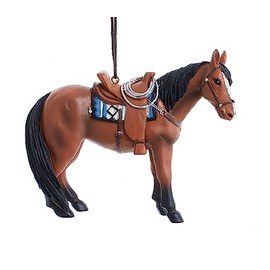 Kurt Adler 4-Inch Resin Western Horse with Saddle and Blanket Ornament Dark Brown
