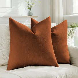HAUSSY Rust Throw Pillow Covers 24x24 Inch Set of 2,Boho Decorative Faux Linen Throw Pillows Cozy Farmhouse Accent Cushion Covers,Home Decor for Couch Sofa Bed Living Room