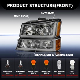 Aosky 4PCS L Shape LED DRL Headlight Assembly for 2003-2006 Chevy Silverado /03-06 Avalanche 2500(Fit No Cladding only) OE Style Smoke & Amber