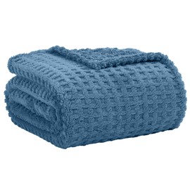 Serenhom - Manta de forro polar suave y acogedora, color azul pizarrón gofre, 50 x 60 pulgadas, ligera, esponjosa y cálida manta jacquard 3D para todas las estaciones para sofá, cama, sofá, decoración