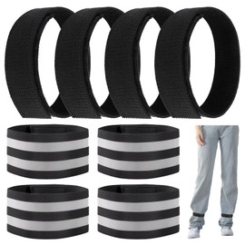 8 Stück Hosenklammer Fahrrad Klettverschluss Band,Hosenschutz Fahrrad Hohe Elastizität Hosenbein Klammer Geeignet zum Wandern,Angeln,Jagen,Radfahren(Schwarz*4,Reflektierend*4)