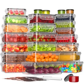 KEMETHY 50-Piece Food Storage Containers with Lids(25 Containers & 25 Lids), Plastic Food Containers for Pantry & Kitchen Storage and Organization, BPA-Free, Leak Proof, Reusable with Labels & Pen
