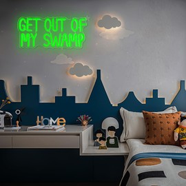 FuugZze Get Out of My Swamp Neon Sign Green Led Signs for Bedroom Wall USB Funny Neon Lights for Home Theme Party Birthday Kids Room Decor