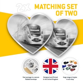 2 x Heart Stickers 7.5 cm - BW - Modern Bullet Train Railway Track 41101