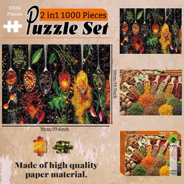 Seenelling 2 Pack 1000 Piece Puzzles for Adults Colorful Spices Jigsaw Puzzles for Adults 27.6"x 19.7" Educational Games for Family