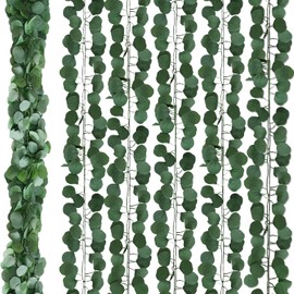 HILYPINK 48 Pack Eucalyptus Garland,Artificial Greenery Garland Faux Eucalyptus Leaves Table Garland Vines for Wedding Party Garden Home Decoration