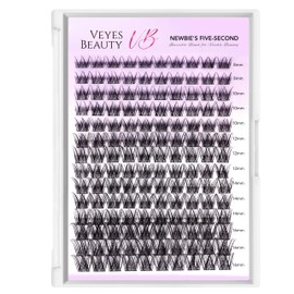 VEYESBEAUTY Lash Clusters Individual Eyelash Extensions Thin & Invisible Band DIY False Eyelashes for Self-application Newbie's Five-Second Series Wispy Lash Tray, Boldeye 14mm Single Length