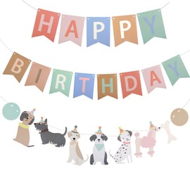 Dog Themed Happy Birthday Banner with Cute Dog Banner, Happy Birthday Dog Banner, Pennant Dog Birthday Sign Colorful Decoration for Dog Birthday Party Supplies Puppy Birthday Banner