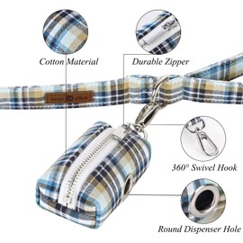 Lionet Paws Cute Dog Poop Bag Holder with Dog Poop Bag for Leash, Cotton LightBlue Dog Bag Dispenser, Matching Dog Collar