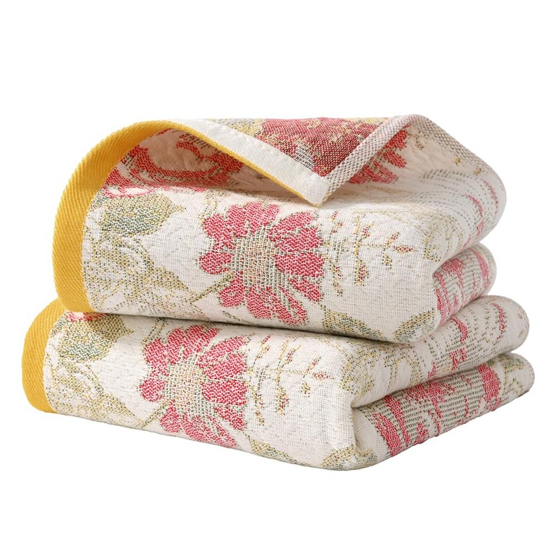 YiLUOMO Hand Towel Soft All-Over Flora Print 100% Cotton Muslin