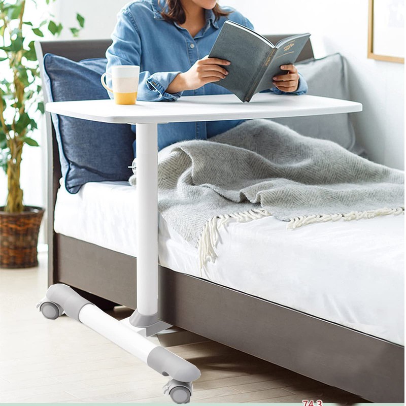 ETHU Overbed Table with Wheels, Rolling Tray Table, Hospital Bed