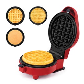 Holstein Housewares 3-IN-1 Personal Maker with Indicator Light, Griddle & Waffle Maker, Non-Stick Coating Plates, 2 waffle plates, 2 grill plates & 2 flat plates. Even Heating, Lightweight