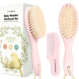 Juego de cepillo y peine para cabello de bebé para recién nacidos - Juego de cepillos de madera para cabello de bebé con cerdas suaves de cabra, juego de cepillos para bebé para recién nacidos, juego