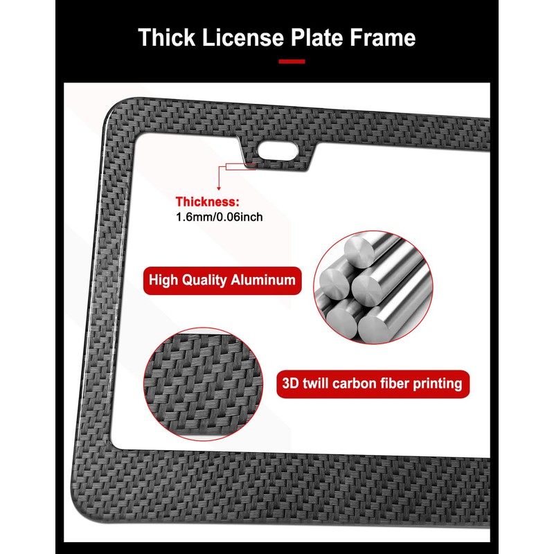 Aootf Carbon Fiber License Plate Frames, Black Aluminum Car Tag