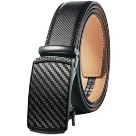 ZHUYING Men's Genuine Leather Belt, Automatic Locking Belt, Stepless Adjustment, No Holes, Adjustable Size, Length 4.7 inches (120 mm), Black, No Holes, Cowhide Leather, Buckle, Business/Casual Belt,