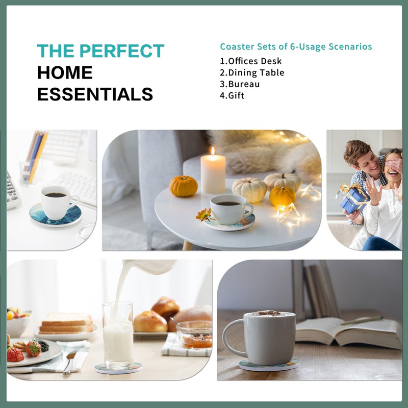 AmyFei Drink Coasters with Holder, Ceramic Drink Coaster Sets of