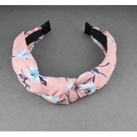 Pink flower headband Turban Knot knotted floral fabric covered grip teeth twist hair accessory