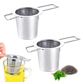 Pack of 2 Tea Strainer for Loose Tea, Tea Filter Stainless Steel with Lid and Foldable Handles, Fine Mesh for Most Tea Cups and Tea Bowls