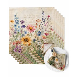 Cloth Napkins 6 Pack 20x20 Inches, Spring Summer Flower Vintage Polyester Absorbent Washable Reusable Table Dinner Napkins for Party Wedding, Floral Wildflowers Colorful