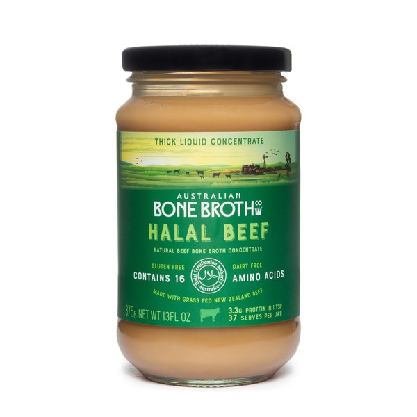 Halal Beef Bone Broth Concentrate- Beef Flavour- Nourish yourself with a cup a day, great for improving gut health and general well-being - New Zealand Grass-Fed Beef - 375 grams Made in Australia