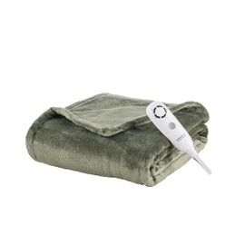 Berkshire Blanket Heated Throw – Reversible Loftmink Velvety Fleece Electric Blanket, 5 Heat Settings & Auto Shut-Off, Ultra-Cozy for Couch, Bed & Office, 50" x 60", Dark Sage