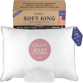 FluffCo Zen Fluff Pillows - Down Alternative - King Bed Pillow for Sleeping Made in USA - Luxury Hotel-Quality Pillow - 100% Cotton, 300 Thread Count (Soft King Size 1 Pack)