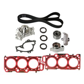 MPLUS Timing Belt Kit & Water Pump & Hydraulic Tensioner & 2 Pcs Head Gasket Fits for Toyota 2004 2005 2006 Camry 3.3L 3300CC 202Cu. In. V6 GAS DOHC Naturally Aspirated