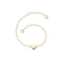 Glanzstücke München Women's Bracelet Heart Sterling Silver Yellow Gold-Plated 17 cm + 3 cm - Bracelet with Heart Pendant Silver Chain 925 Silver Heart Bracelet, Silver, without stone