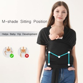 Hilabab Baby warps Carrier,Air-Mesh Fabric,Cooling for Summer Baby Sling Carrier,Breathable Adjustable Strap Baby Hold Carrier for Newborn Up to 40 lbs (Air-Mesh Black)