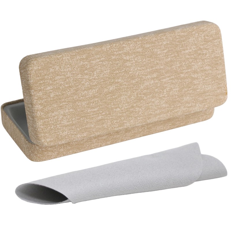 Hard Shell Eyeglass Case 1 Pack (Beige) with Cleaning Cloth